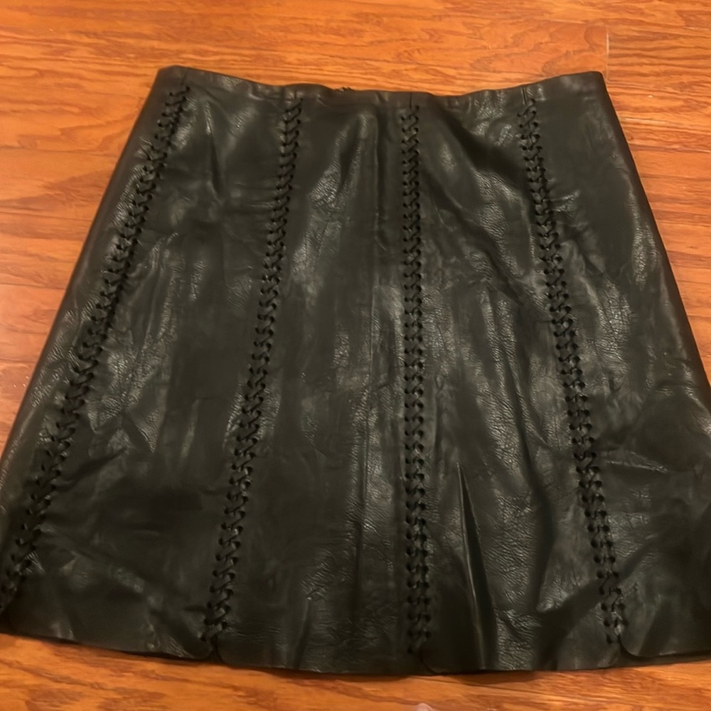 Chelsea & Theodore Womens Black Whipstitch Lined  Faux Leather Skirt